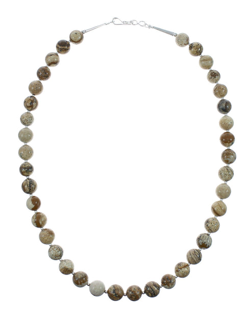 Sterling Silver Navajo Picture Rock Bead Necklace Pendant Set JX131110